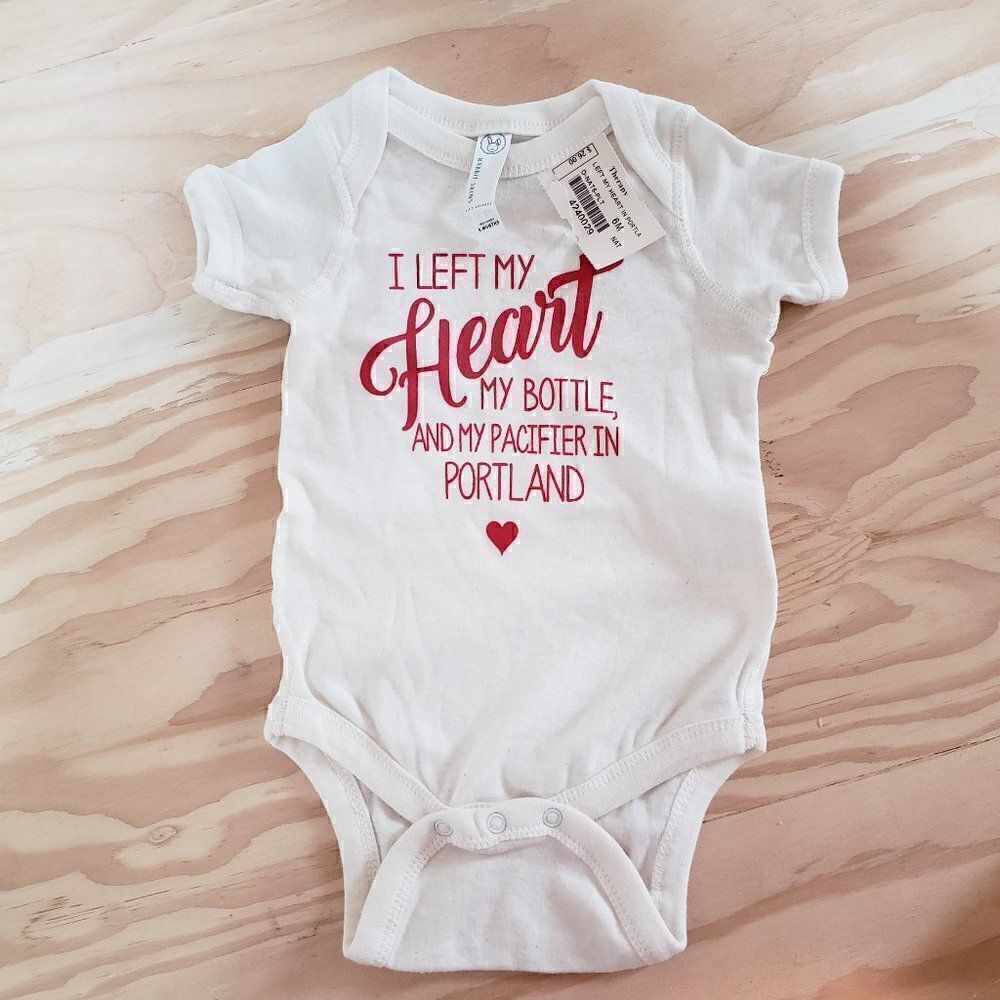 L-A-T Apparel Rabbit Skins Portland Onesie 6M Heart Bottle Pacifier NEW Set of 3